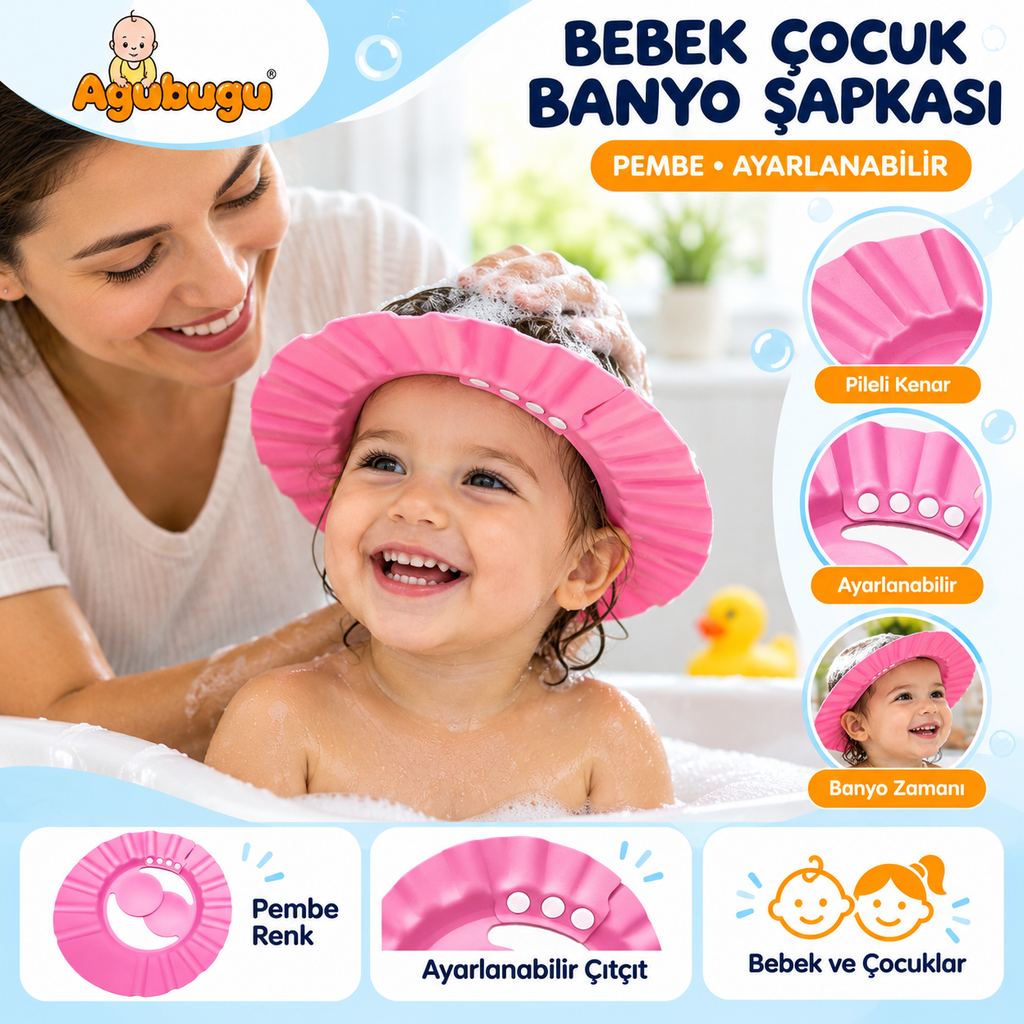 Bebek Çocuk Banyo Şapkası - Pembe