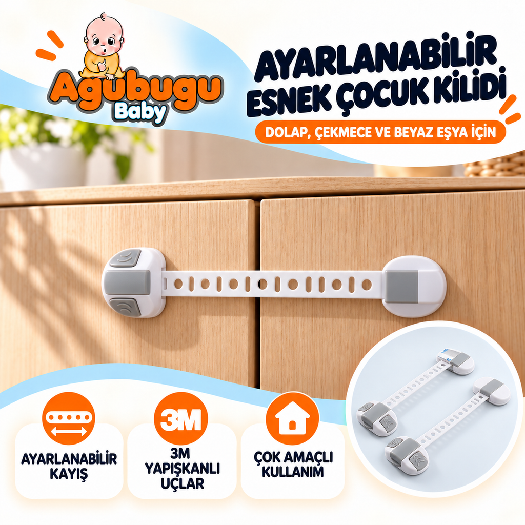 Ayarlanabilir Esnek Çocuk Kilidi - Beyaz Eşya ve Tüm Dolap Çekmeceler için