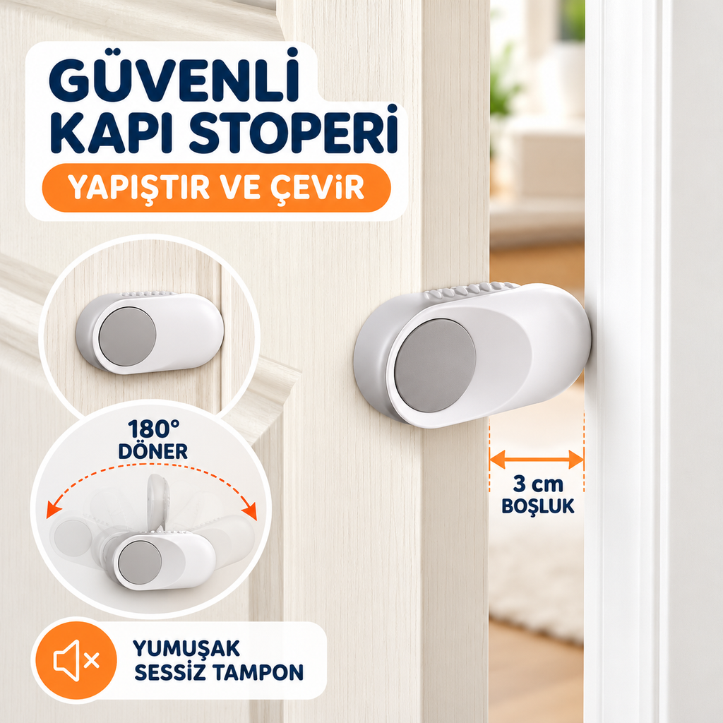 Güvenli Kapı Stoperi - Yapıştır ve Çevir