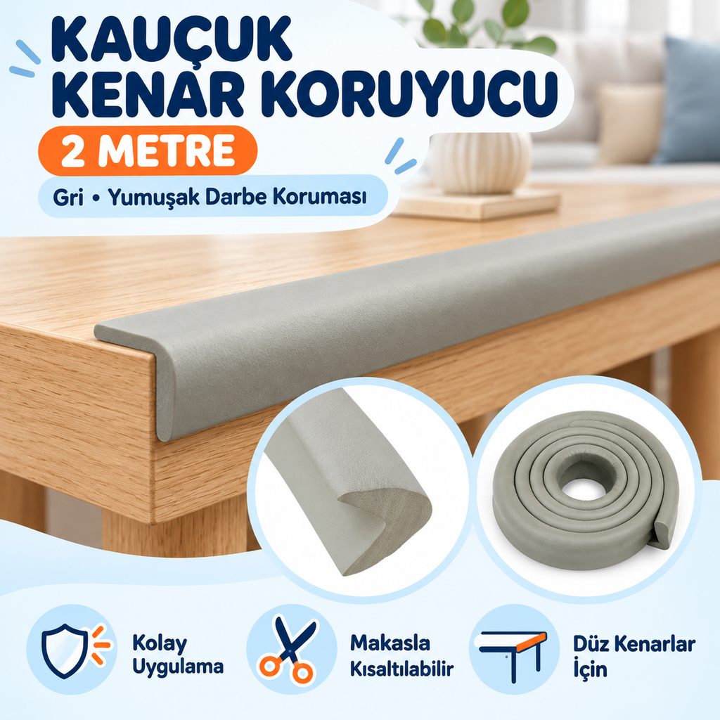 Kauçuk Kenar Koruyucu 2 Metre - Gri