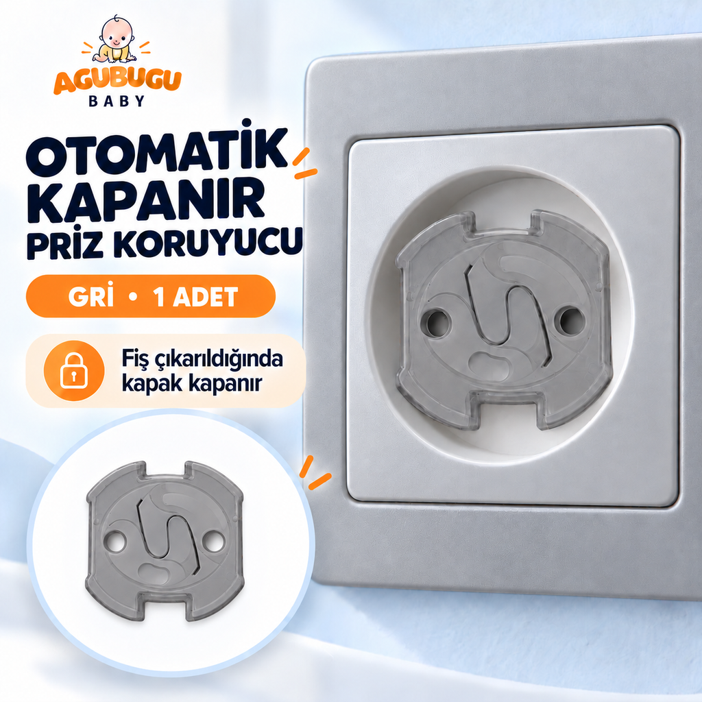 Otomatik Kapanır Priz Koruyucu - Gri - 1 Adet