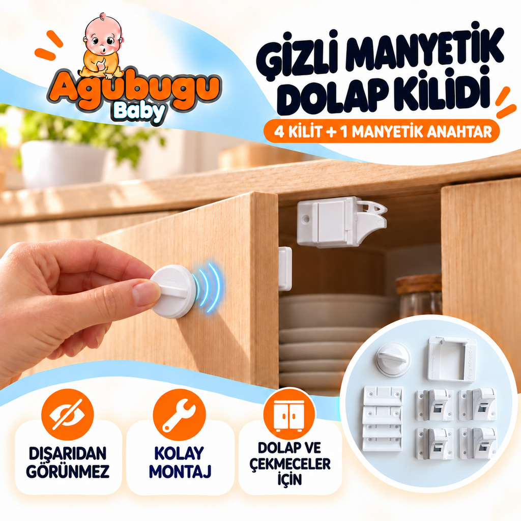 Gizli Manyetik Dolap/Çekmece Kilidi - 4 Adet