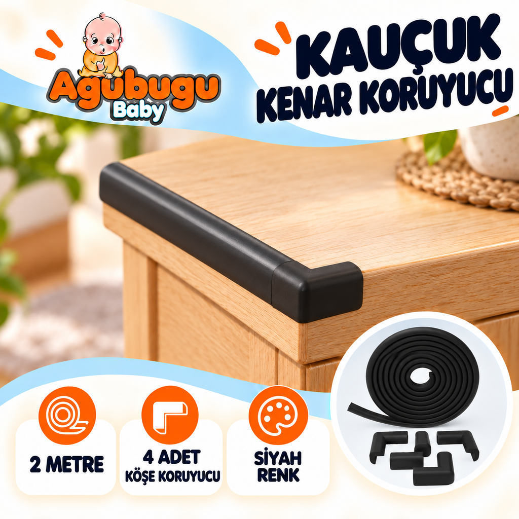 Agubugu Baby –Kauçuk 2Mt. Kenar ve 4 Ad. Köşe Koruyucu Siyah
