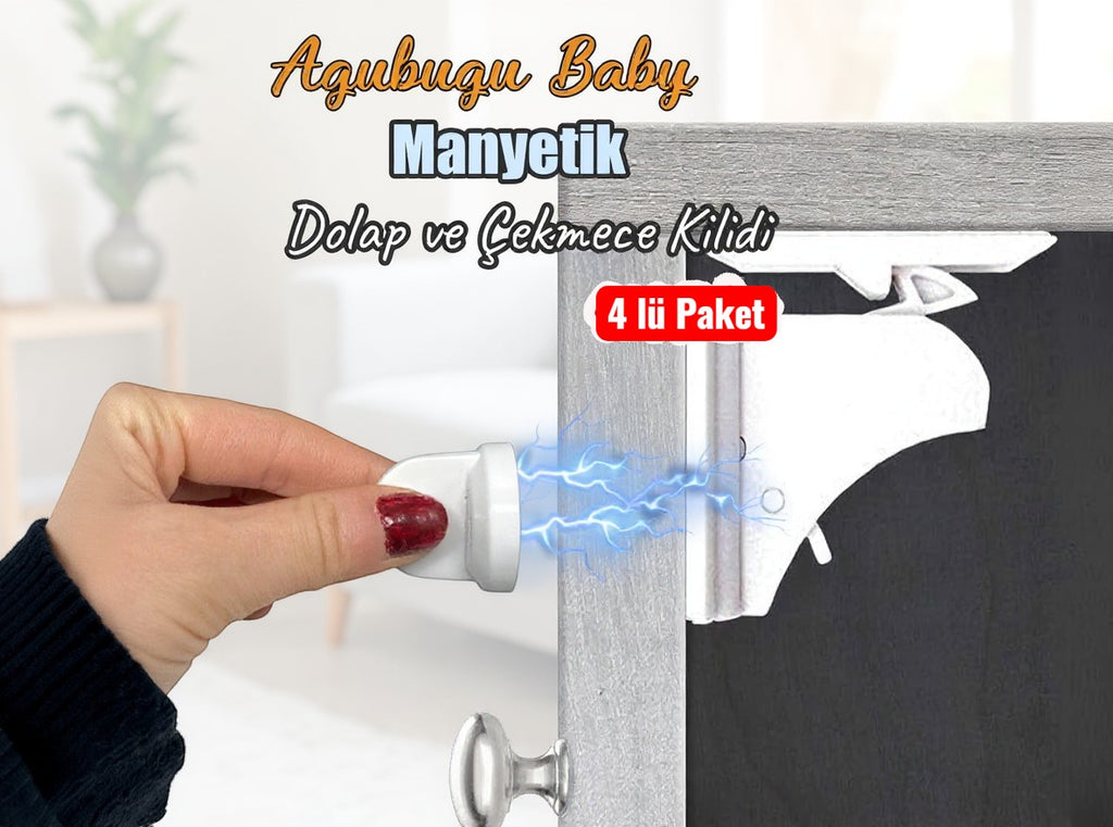 Agubugu Baby magnetic cabinet and drawer locks, white plastic, 4-pack, invisible child safety.