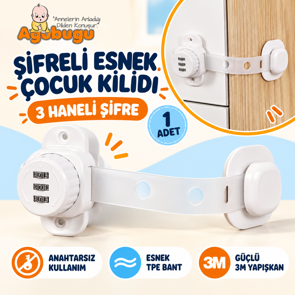 Agubugu Baby - Numaratör Şifreli Çok Amaçlı Esnek Dolap ve Çekmece Kilidi