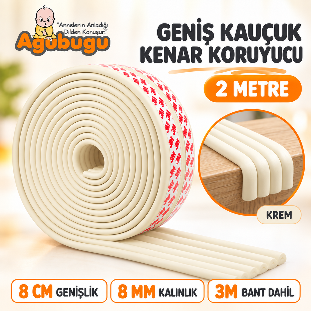 Çok Amaçlı Geniş Kauçuk Kenar Koruyucu 2 Metre - Krem