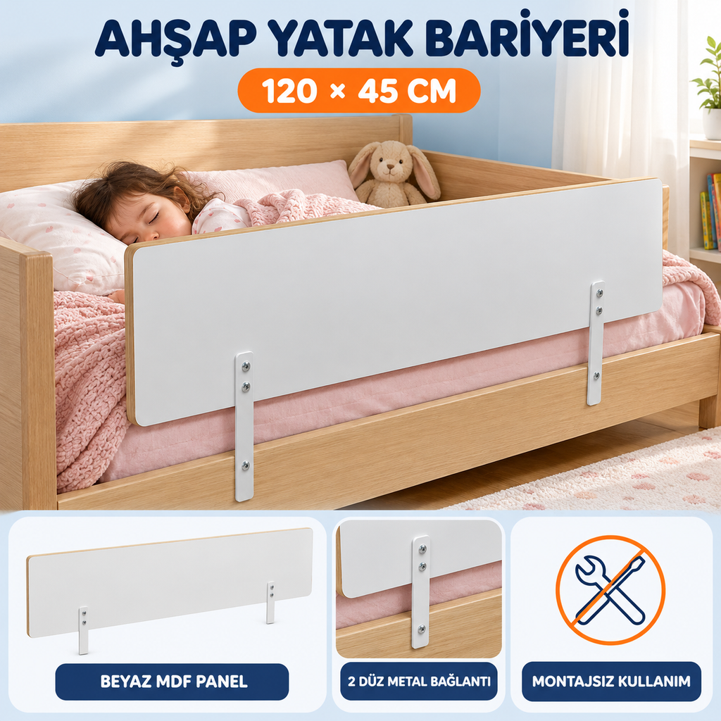 Ahşap Yatak Bariyeri  - 120x45cm