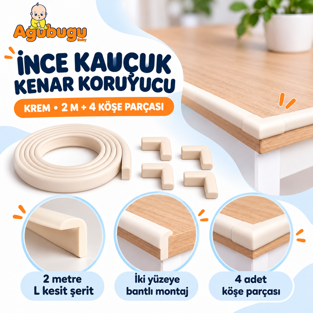 İnce Kauçuk 2 Mt. Kenar ve 4 Ad. Köşe Koruyucu - Krem